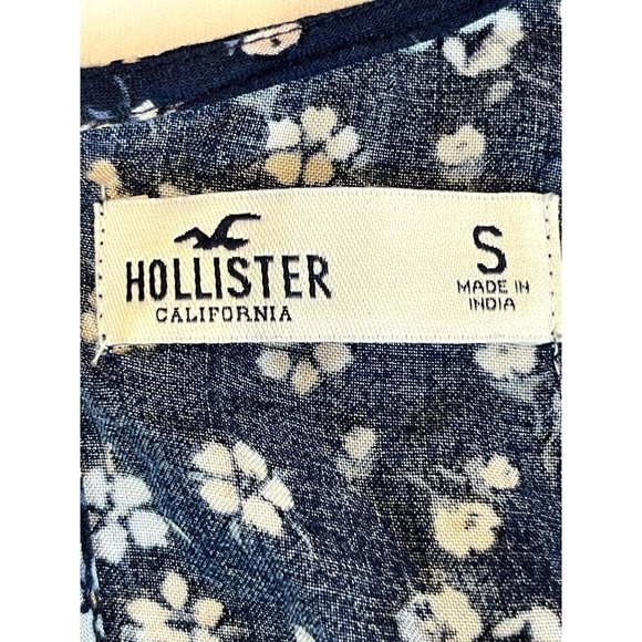 Hollister California Women Ditsy Print Romper Front Knot Back Keyhole Blue SZ S - Picture 9 of 11